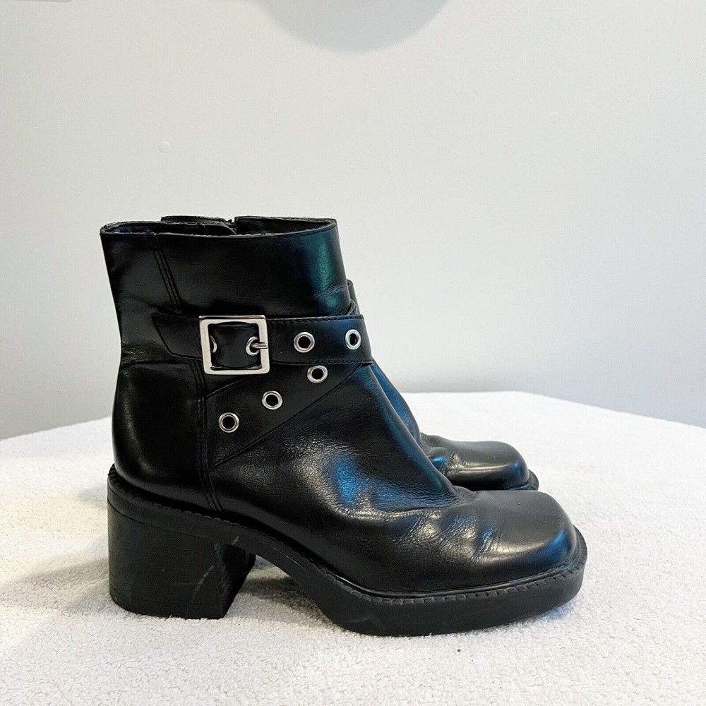 Cloud Nine Nine West Black Boots Women's 5.5M Vtg Y2K Chunky Ankle Bootie Grunge